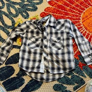 Kids Plaid Button-Down Shirt in Black and White